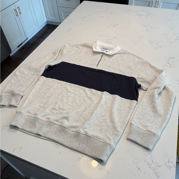 Gray and Navy Quarter-Zip polo Sweatshirt NWT - Picture 5 of 8